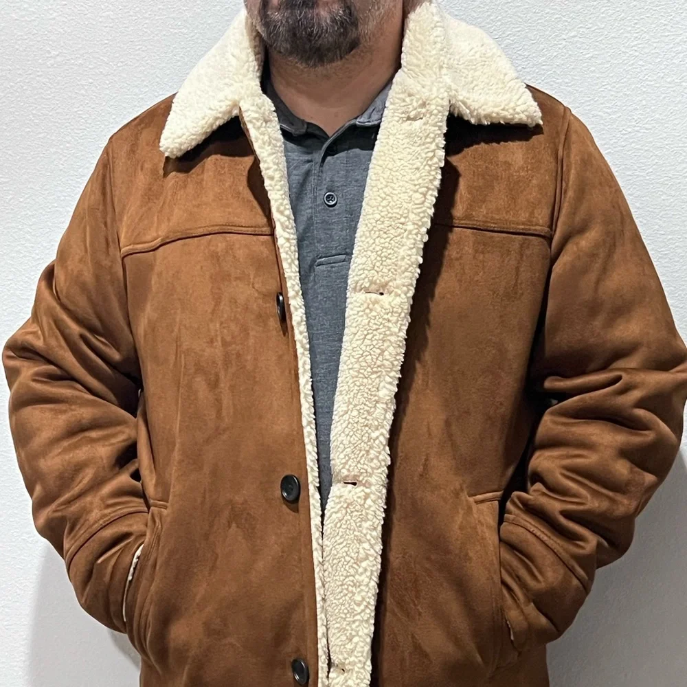 Calvin Klein Men's Tan Suede Bomber Jacket - Picture 1 of 8